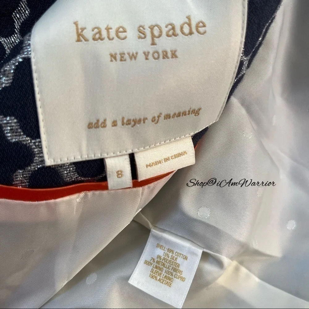 Kate Spade cotton/silk navy metallic design trench jacket *shop@iamwarrior